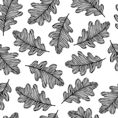 Seamless pattern with hand drawn oak leaves.