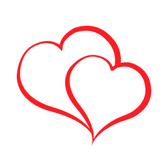 Two scarlet fat hearts on white background. Illustration