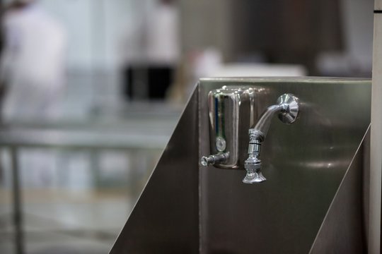 Hand wash basin at meat factory