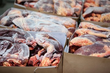 Raw meat container at meat factory