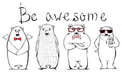 Fototapeta premium Cool awesome bears. Hand drawn print style