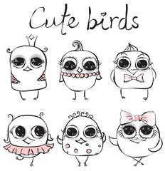 Cute little birds. Vector trendy hipster style for greeting card design, t-shirt print, inspiration poster