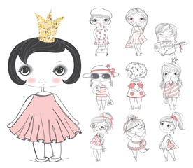 Set of 10 cute stylish girls.