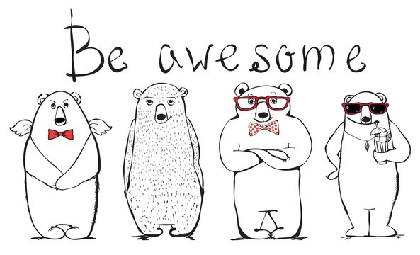 Cool awesome bears. Hand drawn print style