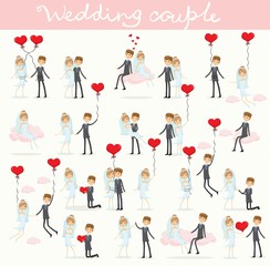 Vector illustration of wedding couple for invitation, greeting card design, t-shirt print, inspiration poster.