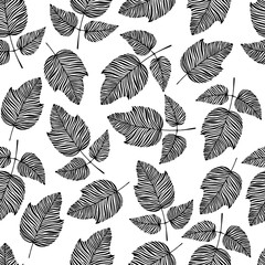 Seamless pattern with hand drawn striped leaves.