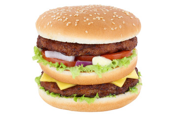 Doubleburger Double Burger Hamburger Käse Tomaten Salat Freiste