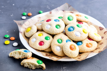 Homemade cookies with colorful chocolate candies