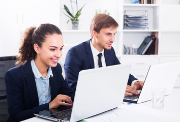 Fototapeta premium Business colleagues sitting with laptops