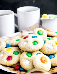 Homemade cookies with colorful chocolate candies