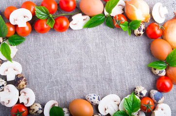 Food ingredients as a frame on a table