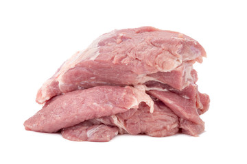 Pieces of pork meat on white back ground.