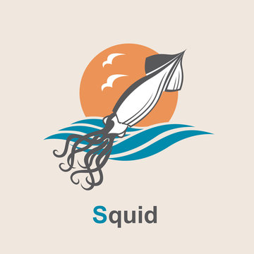 image of squid and sea waves