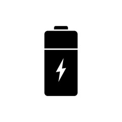 Battery icon. Black icon isolated on white background. Battery silhouette. Simple icon. Web site page and mobile app design vector element.