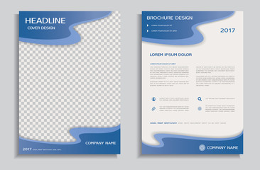 Obraz premium Flyer design template - brochure with blue wave background, front and back page