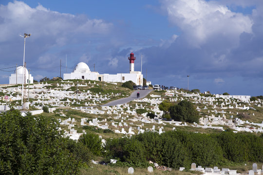 View From The Coastal Town Of Mahdia In Mahdia Governorate Of Tunisia, Eastern Mediterranean Coast With Ruins Of Fatimid Caliphate And Graveyard.