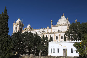 Fototapeta na wymiar Tunisia. Carthage - Byrsa hill. Saint Louis cathedral (mixed Gothic and Byzantine styles) built by Cardinal Lavigerie in 1890