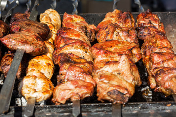 Fresh meat on a steel skewer