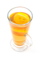 Hot citrus drink with alcohol, product photography for restaurant, winter hot drink