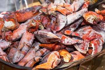 Cooked red Lobsters served on plate