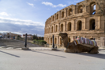 The Roman amphitheater of Thysdrus in El Djem (or El-Jem), a town in Mahdia governorate of...