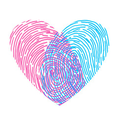Valentines day design. Vector fingerprint sketch with heart. Hand drawn outline illustration with human finger print with pink and blue heart shape - 132238680