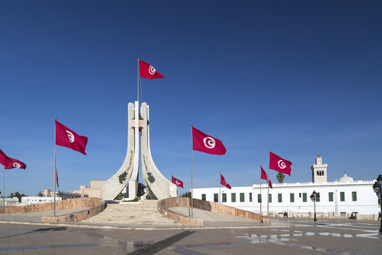 Public square of Tunis, national monument and city hall, Tunisia