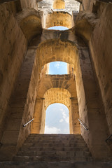 The Roman amphitheater of Thysdrus in El Djem (or El-Jem), a town in Mahdia governorate of...