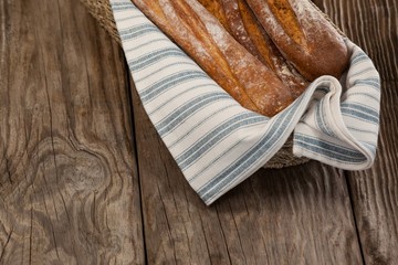 Baguettes in wicker basket