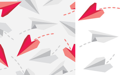 Paper airplanes isolated on white and seamless pattern