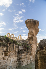 The Roman amphitheater of Thysdrus in El Djem (or El-Jem), a town in Mahdia governorate of...