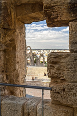 The Roman amphitheater of Thysdrus in El Djem (or El-Jem), a town in Mahdia governorate of...