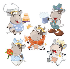 Set of Cartoon Illustration. A Cute Cow for you Design