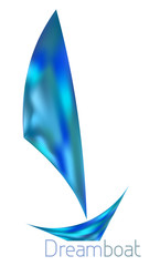 Logo with blue sailing yacht. Vector