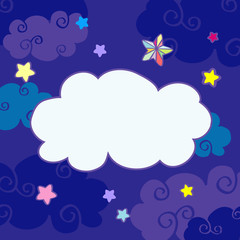 Vector nighttime cartoon clouds frame