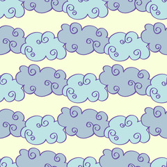 Pastel colored vector hand drawn clouds seamless pattern