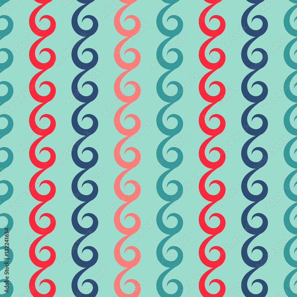 Poster vector swirls seamless pattern in retro colors