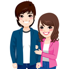 Cute young Asian Japanese Couple portrait smiling together