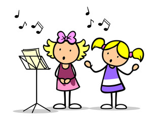 Cartoon Kinder singen Lieder in Musikschule