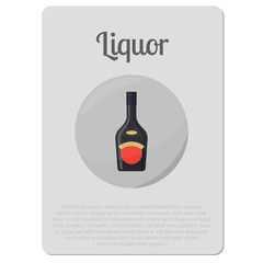 Liquor alcohol. Sticker with bottle and description vector illustration