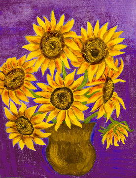 Sunflowers on violet