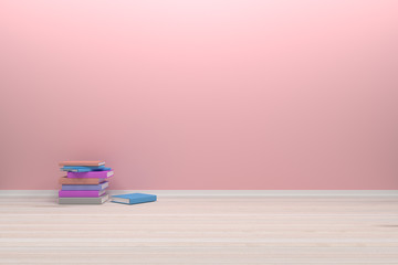 Empty interior pastel  room with wooden floor and books, For dis
