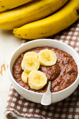 Healthy gooey chocolate banana oatmeal for breakfast