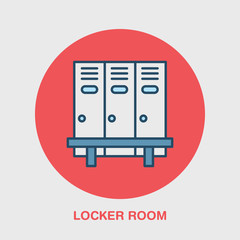 School locker room vector icon. Cloakroom sign, wardrobe thin line colored pictogram. Interior illustration.