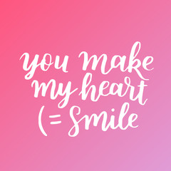 handwritten lettering quote about love to valentines day design or wedding invitation or poster, home decor and other, calligraphy vector illustration. White ink on dreamy gradient background.