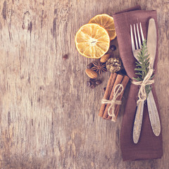 Table set with a winter, Christmas decoration