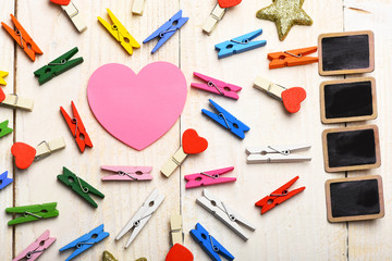 colorful clothespins with valentine heart