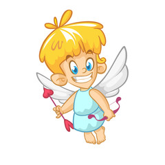 Funny cupid cartoon character with bow and arrow. Vector illustration for Valentine's Day isolated on white. Great for cards and decoration
