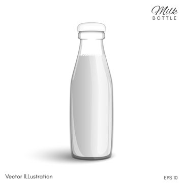 Vector transparent glass bottle of milk