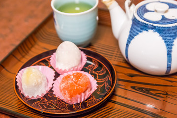 Daifuku with hot green tea